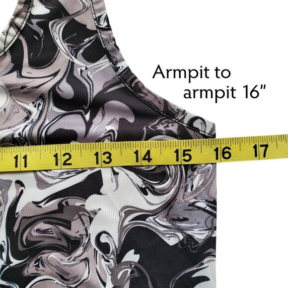 REEBOK Racerback Longline Black Grey White Abstract Print Tank Top Sz S - Picture 8 of 12